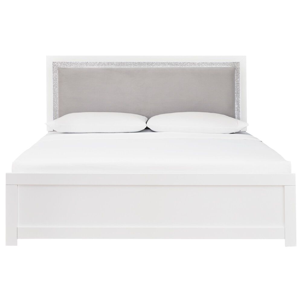 Ashley Maeling 5 Piece Queen Upholstered Panel Bedroom Set in Matte White, , large