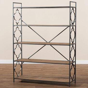 Baxton Studio Mirna 5-Shelf Accent Bookcase in Natural Oak and Black, , large