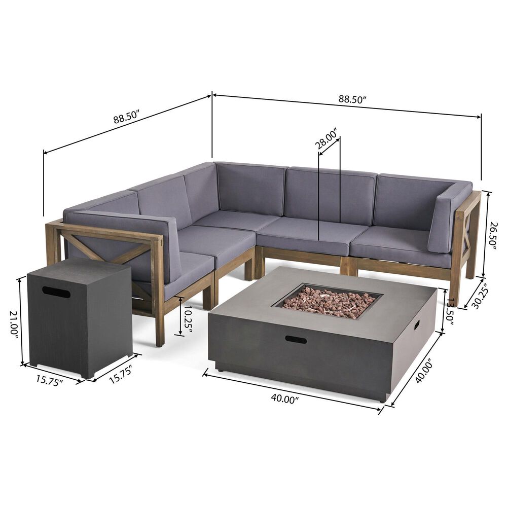 Noble House Culatra 7-Piece Patio Fire Pit Set in Gray, , large