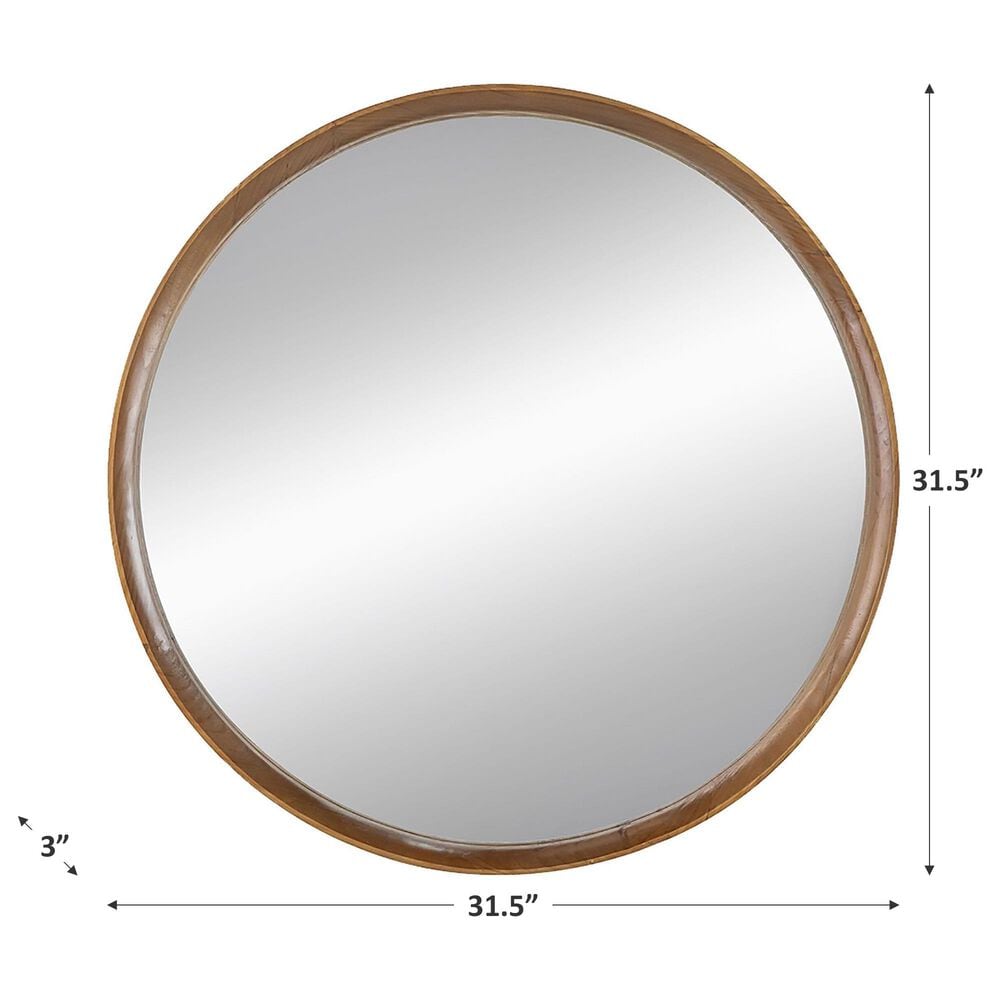 A&amp;B Home Round Wall Mirror in Brown, , large