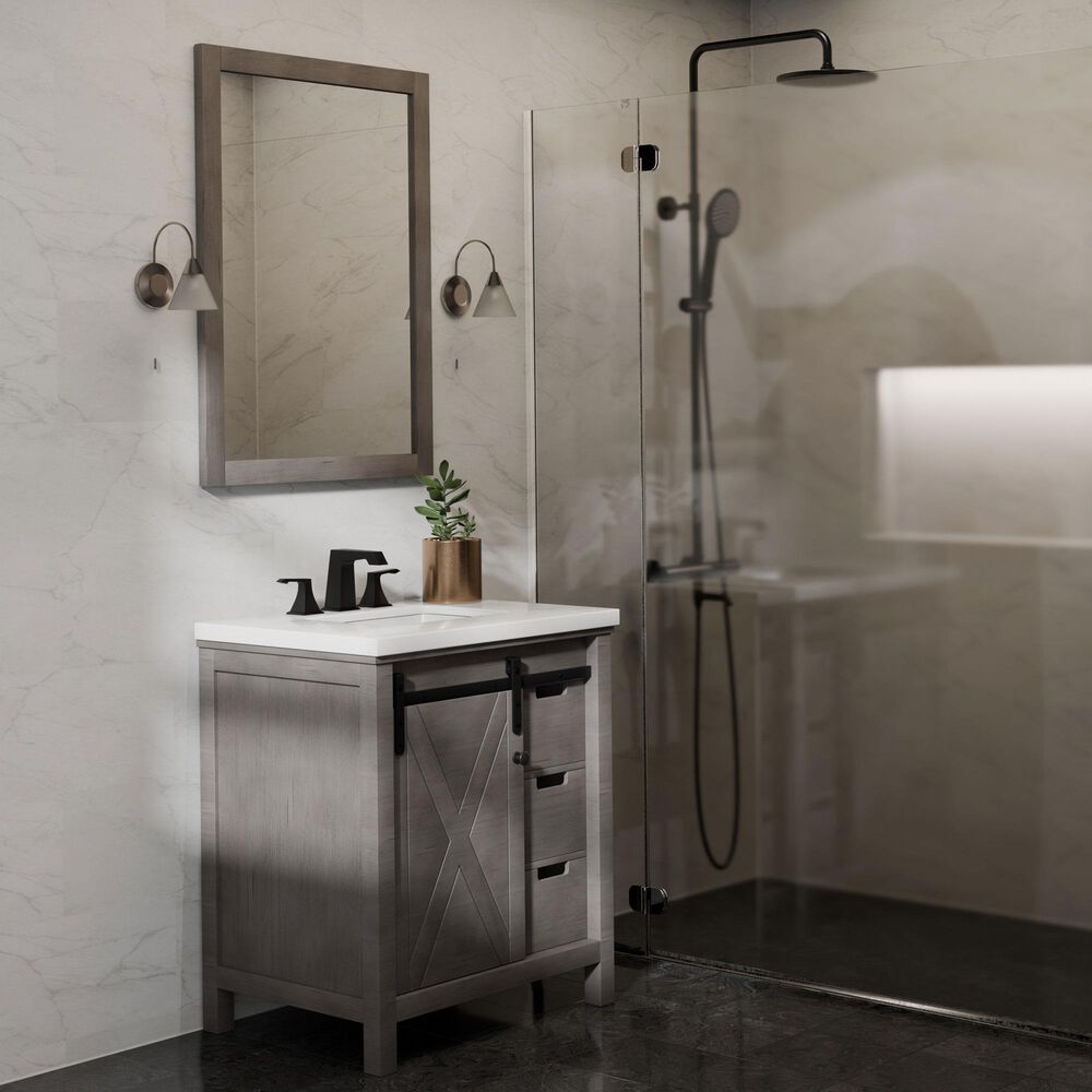 Lexora Home Marsyas 30" Single Bathroom Vanity in Ash Grey with White Quartz Top and Rectangular Sink, , large