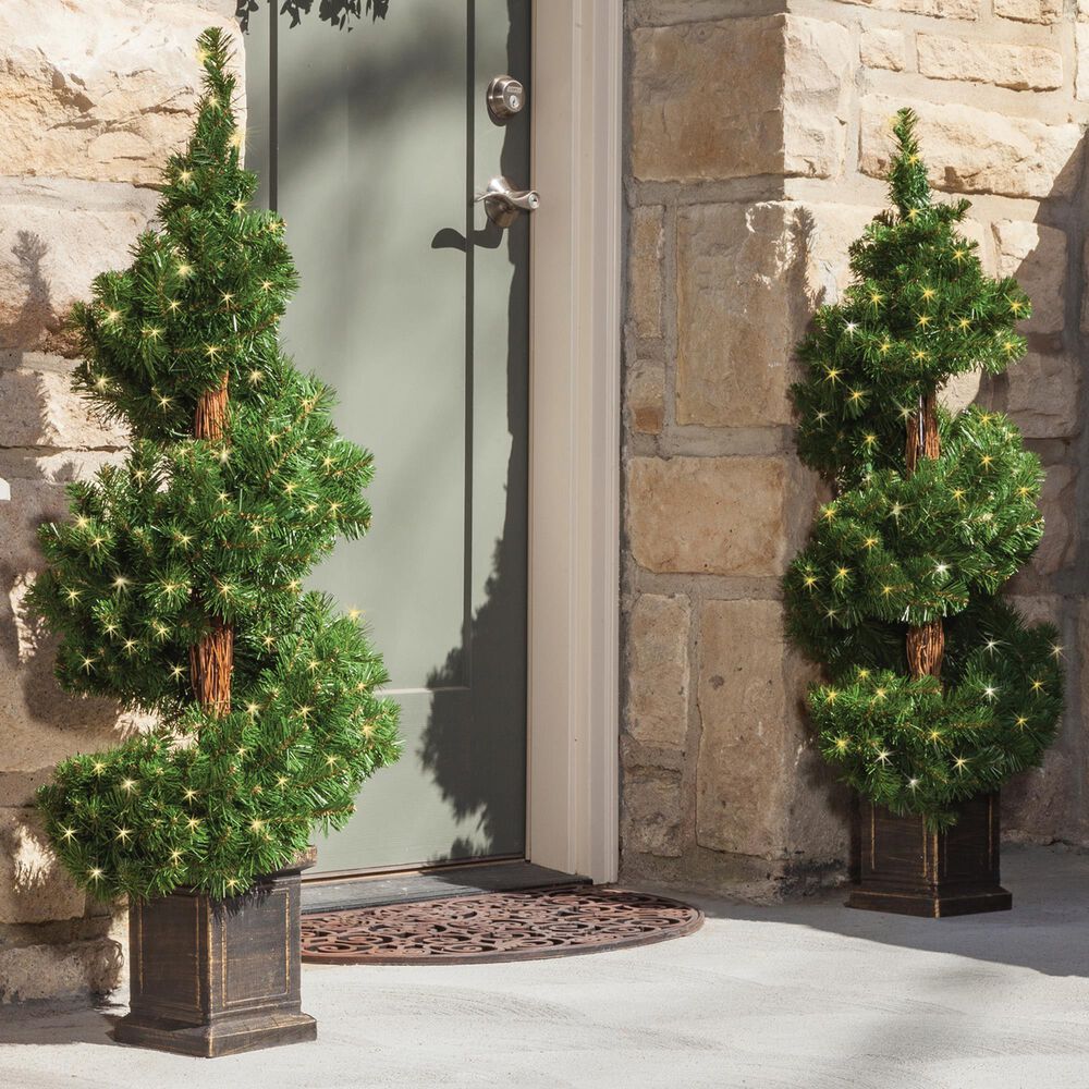 The Gerson Company 3.5&#39; Potted Spiral Tree with LED Lights&#40;Set of 2&#41;, , large