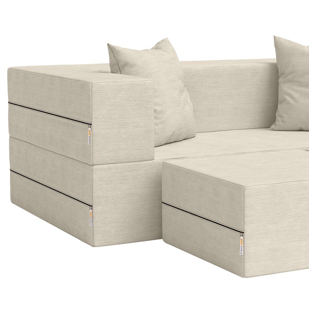 Jaxx Zipline 3-Piece Stationary Convertible Sleeper Loveseat in Ivory Velvet, , large
