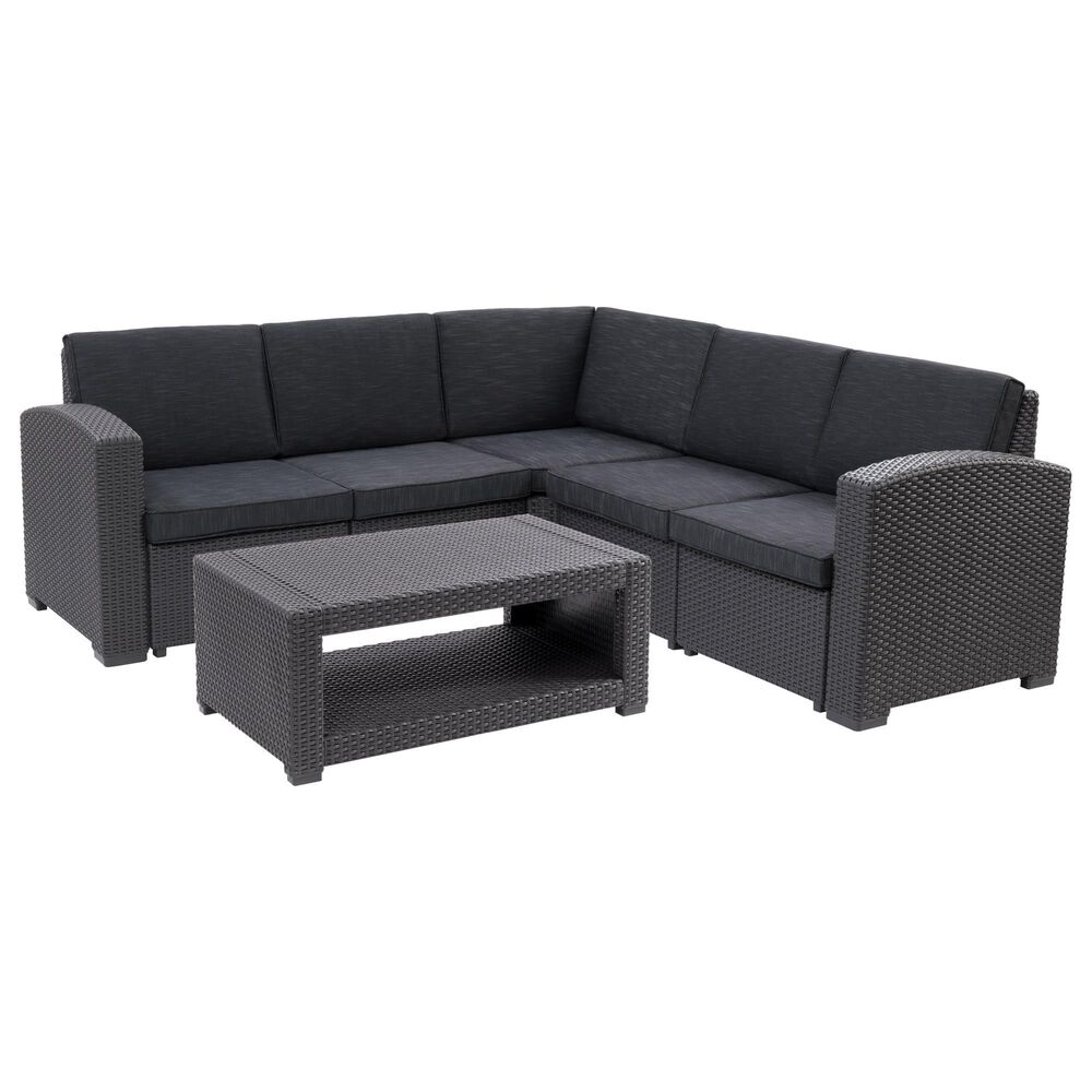 CorLiving Lake Front 6-Piece Patio Sectional Set in Black, , large