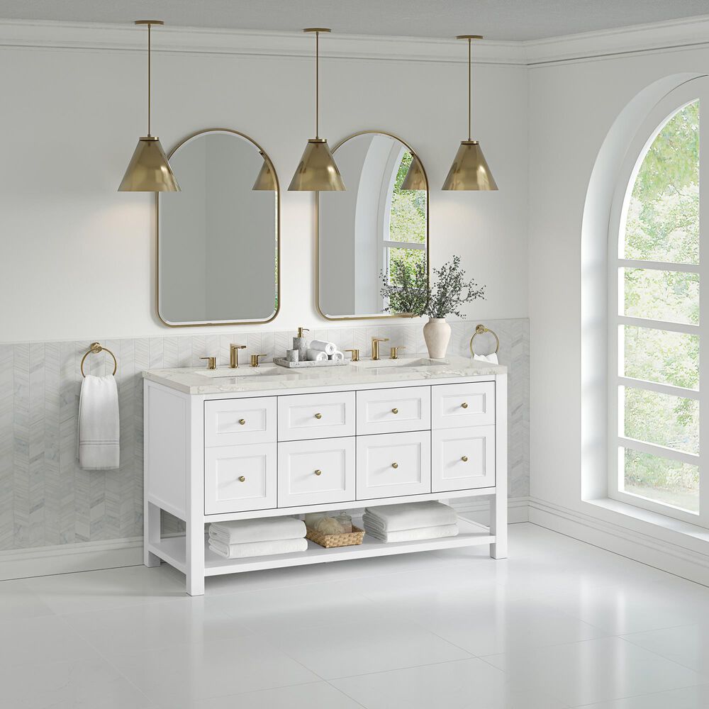 James Martin Vanities Breckenridge 60" Double Bathroom Vanity in Bright White with 3 cm Eternal Jasmine Pearl Silestone Top, Rectangular Sinks and FreePower Wireless Charger, , large