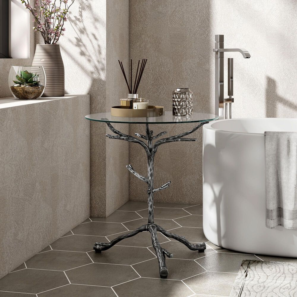 Furniture of America Lalia Side Table with Tempered Glass Top and Tree Branch Base in Gun Metal, , large
