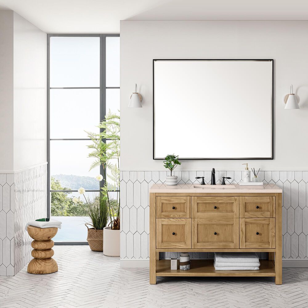 James Martin Vanities Breckenridge 48&quot; Single Bathroom Vanity in Light Natural Oak with 3 cm Eternal Marfil Quartz Top and Rectangular Sink, , large