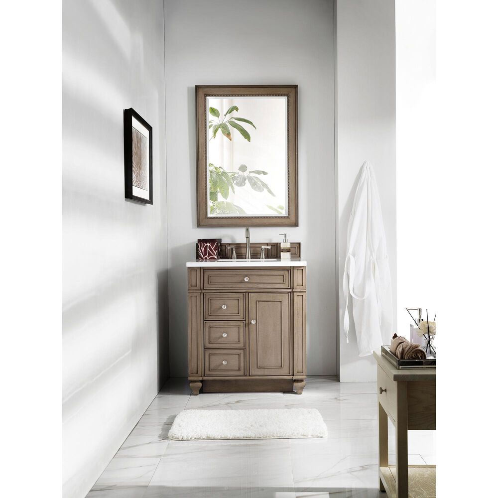James Martin Vanities Bristol 30&quot; Single Bathroom Vanity in White Washed Walnut with 3 cm White Zeus Quartz Top and Rectangular Sink, , large