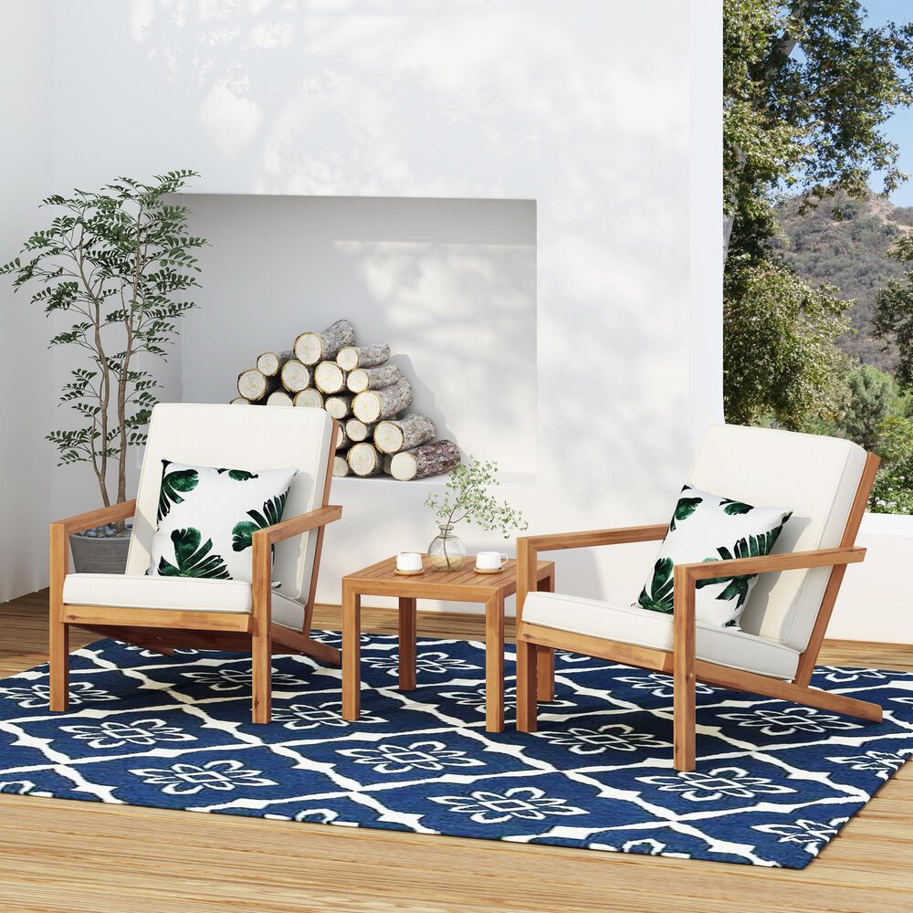 Hearth and Haven Leah 3-Piece Patio Chat Set with Cream Cushion in Teak, , large