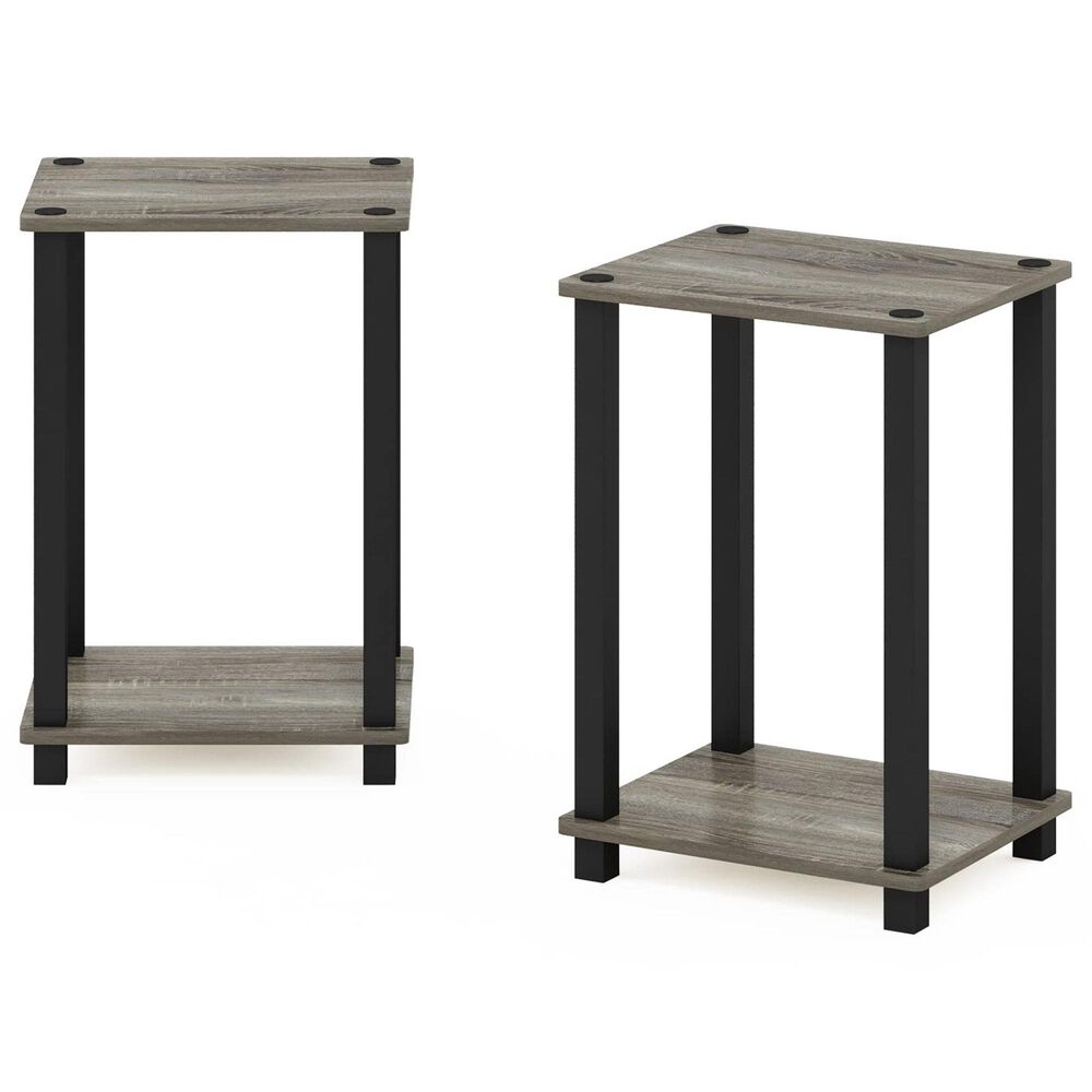 HOMLUX 2-Tier Small End Table in French Oak Grey and Black (Set of 2), , large