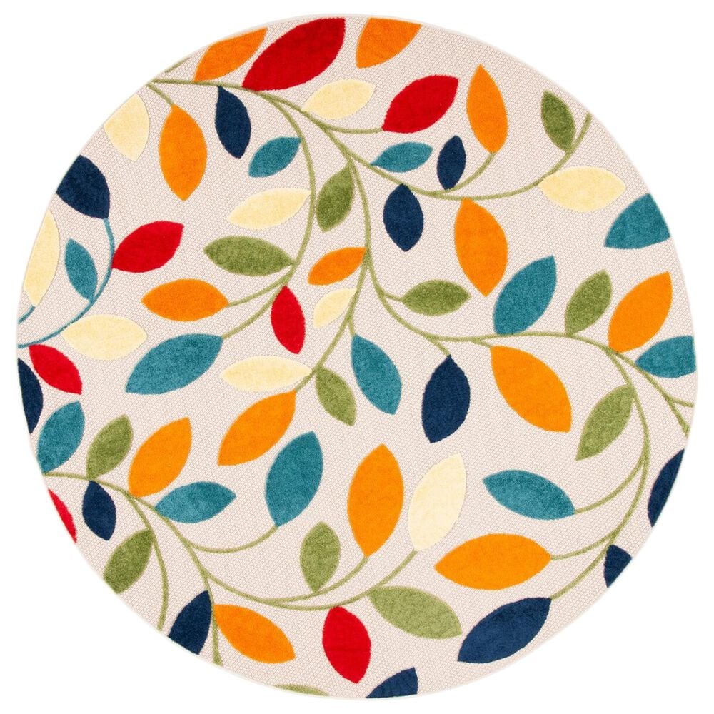 Safavieh Cabana CBN369A 6"7" Round Ivory and Green Indoor/Outdoor Area Performance Rug, , large