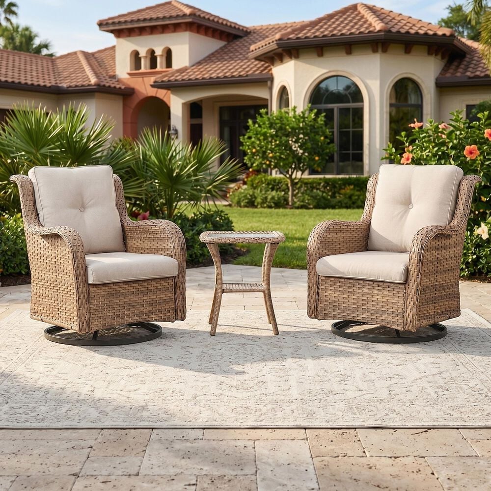 Sunwell Garden 3-Piece Patio Conversation Set with Gray Wicker in Beige, , large