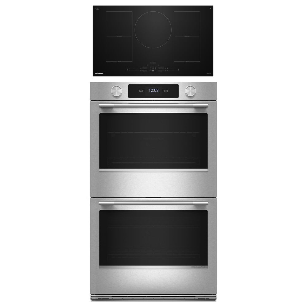 KitchenAid 2-Piece Kitchen Package with PrintShield Stainless Steel 30" Smart Double Wall Oven and Black 36" Induction Cooktop, , large