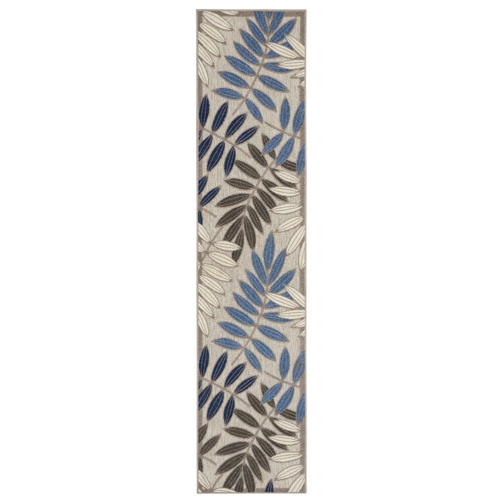 Nourison Aloha Floral 2"3" x 8" Grey and Blue Indoor/Outdoor Runner, , large