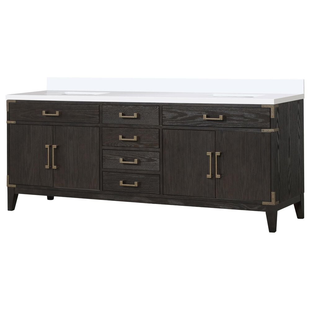 Lexora Home Laurel 84" Double Bathroom Vanity in Brown Oak with White Quartz Top and Rectangular Sinks, , large