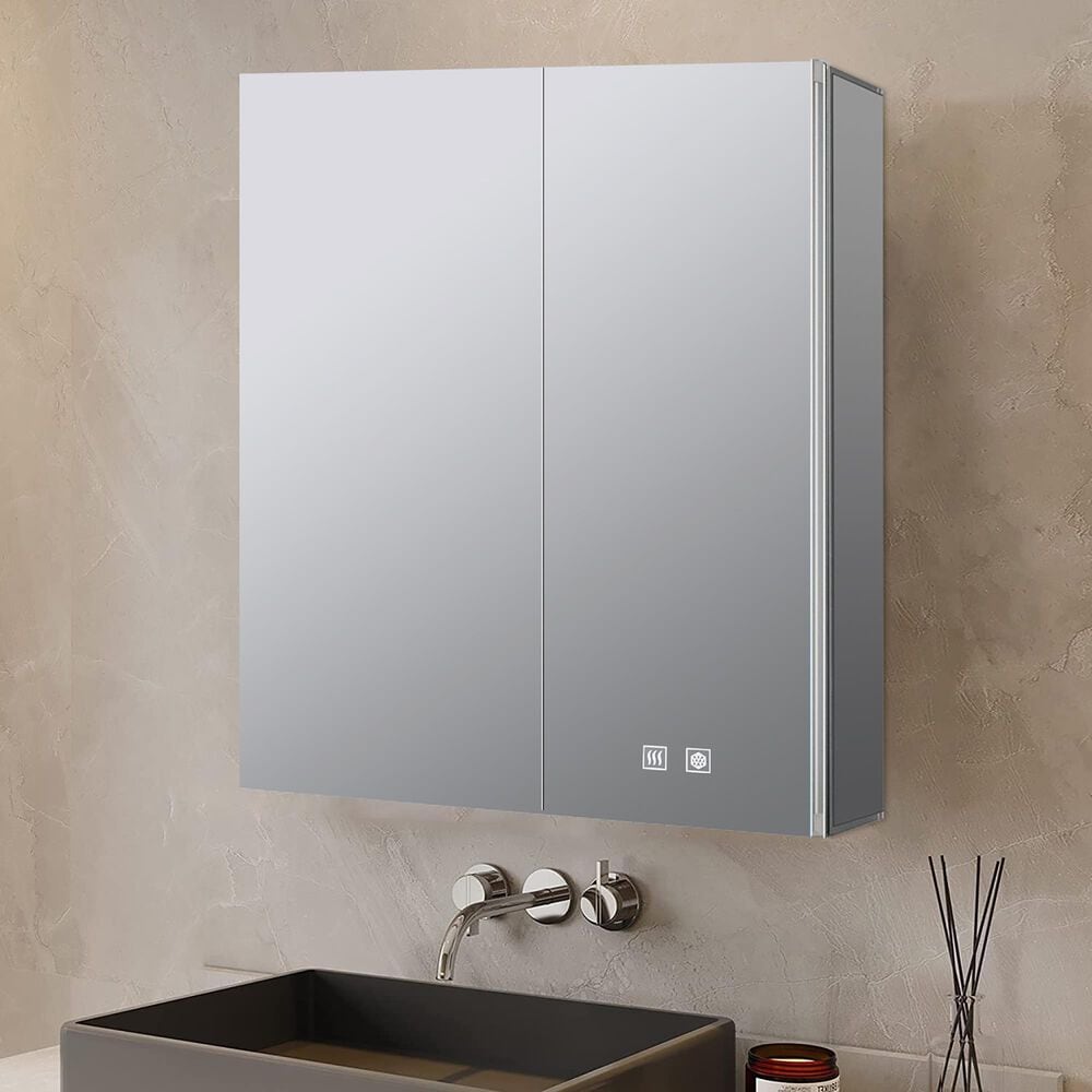 Lexora Home Corsica 30" x 36" LED Mirror Medicine Cabinet with Defogger in Aluminium, , large