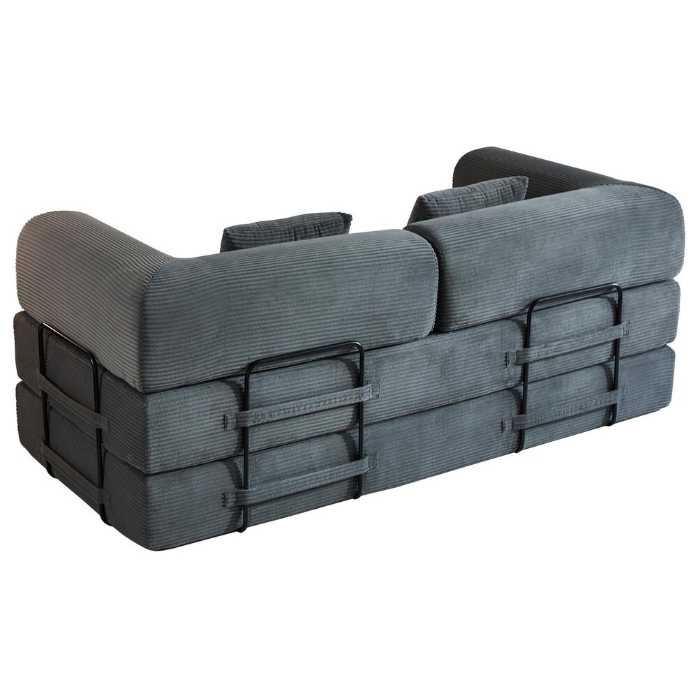 GigaCloud Corduroy Convertible Sleeper Sofa with Cylindrical Pillow in Gray, , large