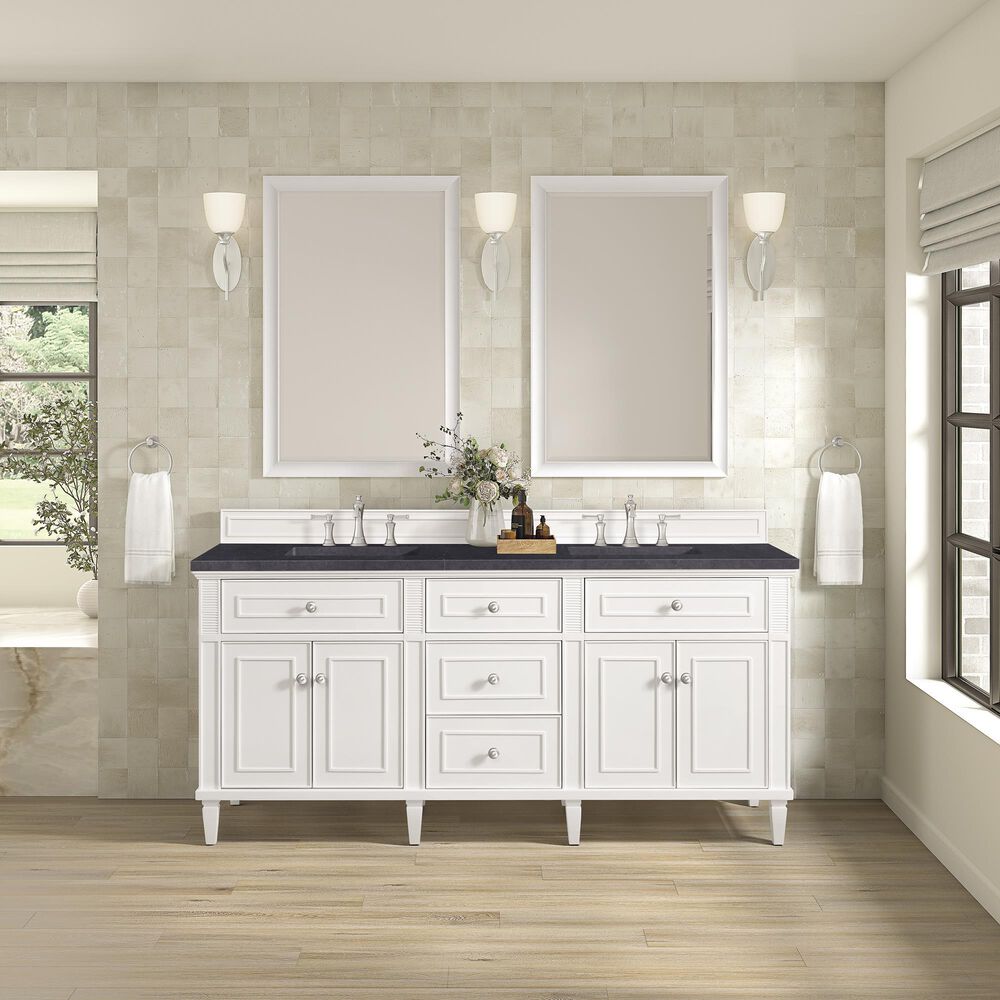 James Martin Vanities Lorelai 72&quot; Double Vanity in Bright White with 3 cm Charcoal Soapstone Quartz Top, , large