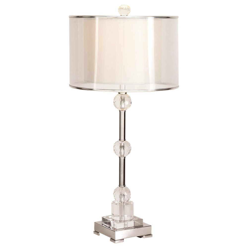 Maple and Jade 30" Metal Stacked Crystal Table Lamp with Dual Shades in Silver and Clear, , large