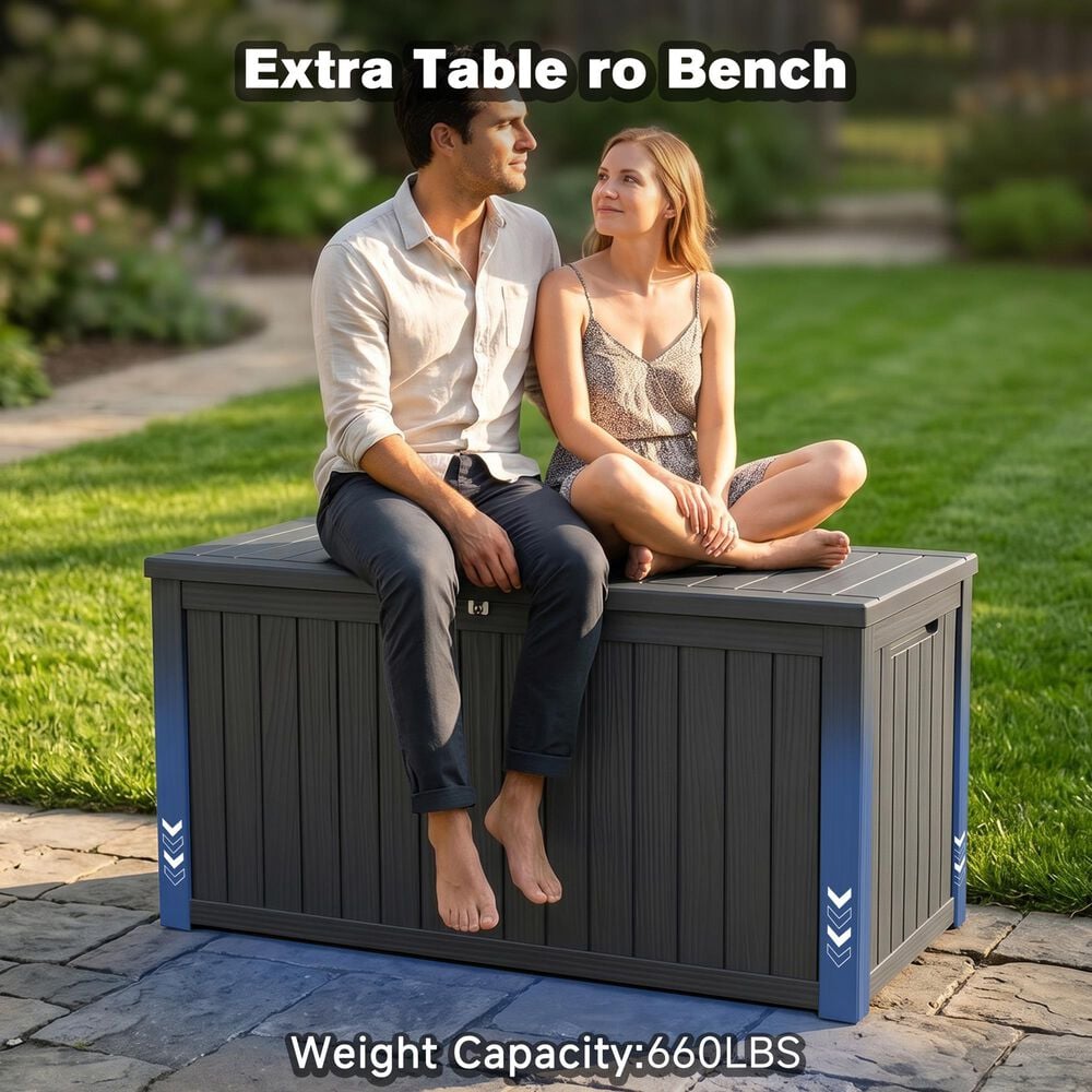 HOMLUX 180 Gal. Outdoor Storage Deck Box with Lockable Lid in Black, , large