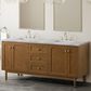 James Martin Laurent 72" Double Bathroom Vanity in Honey Oak with 3 cm Carrara Marble Top and Rectangular Sinks, , large