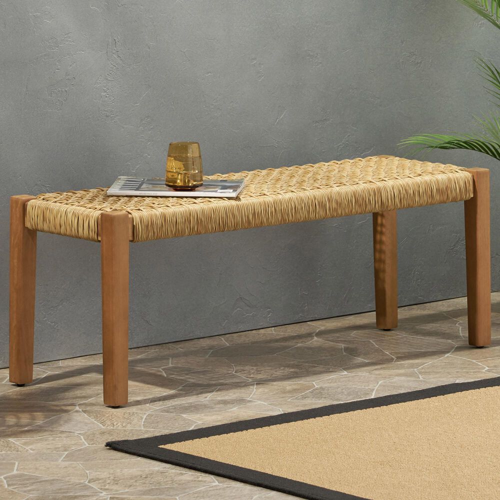 Hearth and Haven Angie Outdoor Bench in Teak and Light Brown, , large
