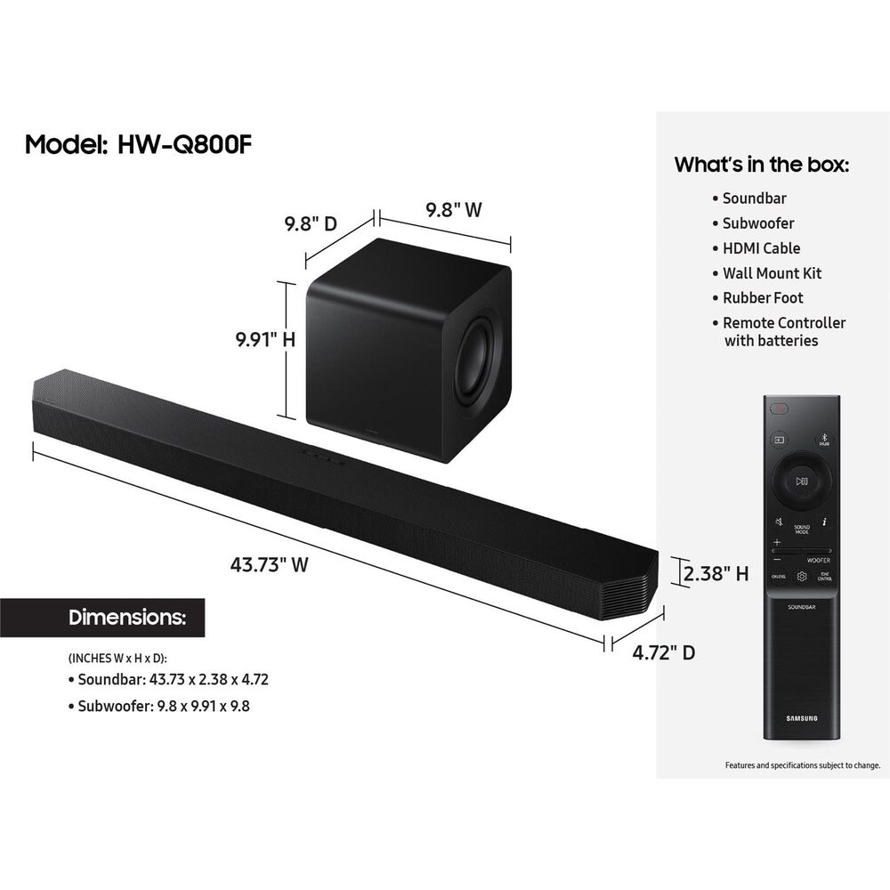 Samsung Q-series Soundbar HW-Q800F 5.1.2 ch with Subwoofer, , large