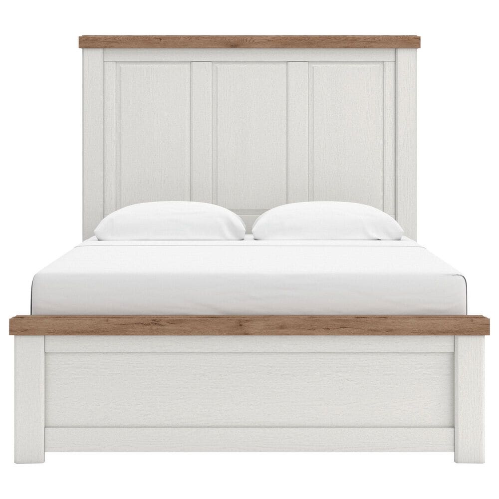 Ashley Rustic Queen Panel Bed in White and Brown, , large