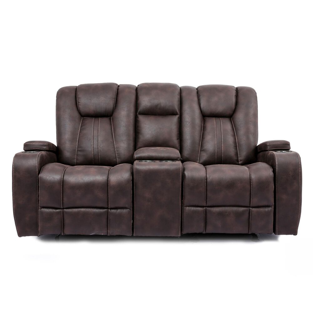Oxford Furniture Manual Reclining Console Loveseat in Brown, , large
