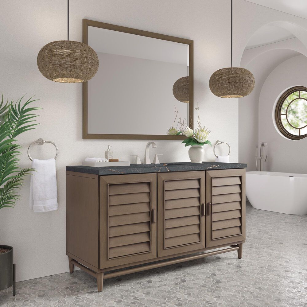 James Martin Vanities Portland 60&quot; Single Bathroom Vanity in Whitewashed Walnut with 3 cm Parisien Bleu Quartz Top and Rectangular Sink, , large