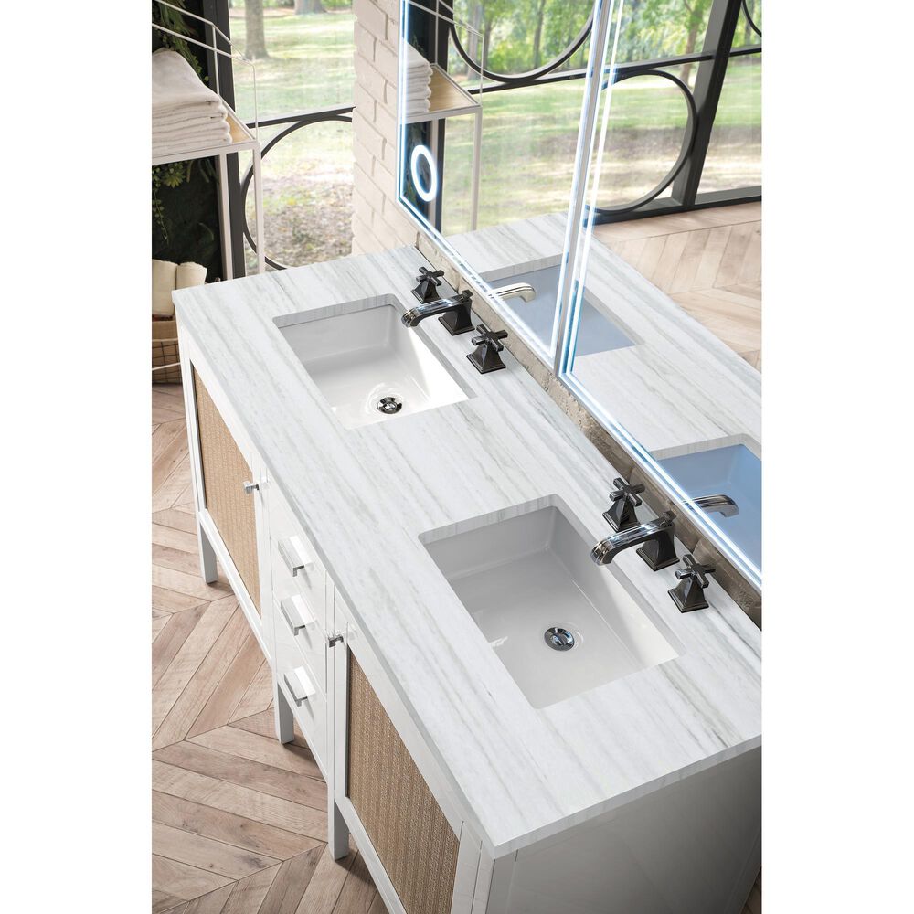 James Martin Vanities Addison 60&quot; Double Bathroom Vanity in Glossy White with 3 cm Arctic Fall Solid Surface Top and Rectangular Sinks, , large