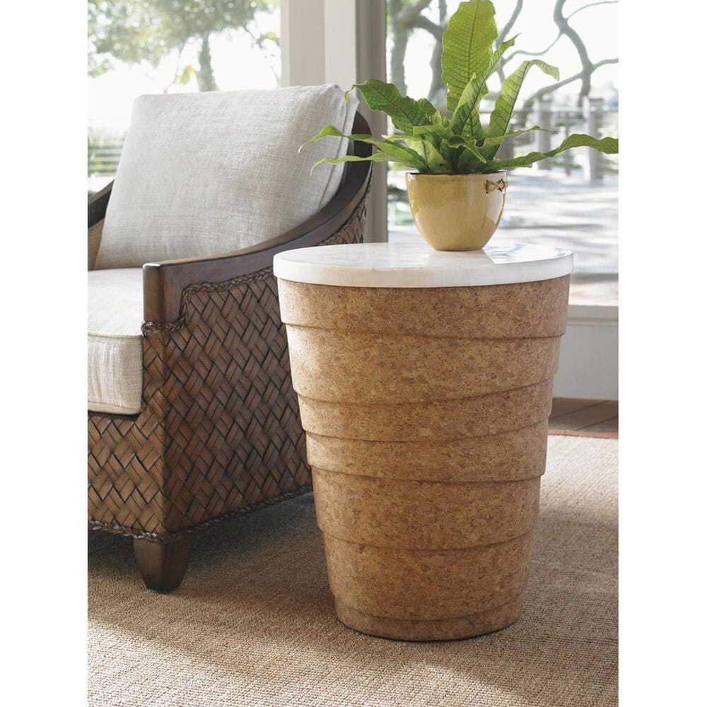Tommy Bahama Home Island Fusion Kendari Round Accent Table in White and Brown, , large