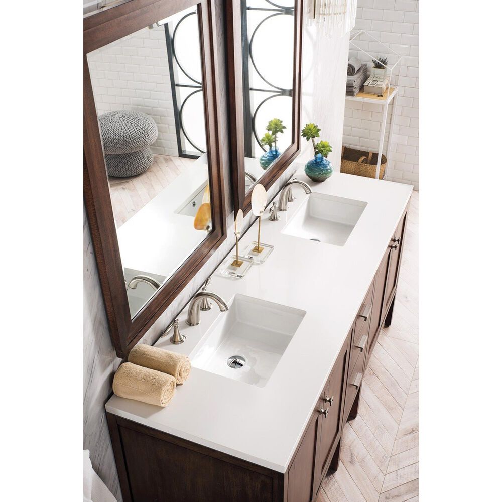 James Martin Vanities Addison 72" Double Bathroom Vanity in Mid Century Acacia with 3 cm White Zeus Quartz Top and Rectangular Sinks, , large