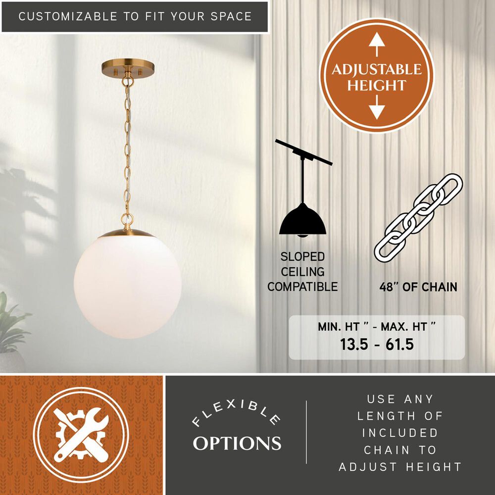 Vaxcel International Co. Ltd. Linden 1-Light Pendant in Muted Brass, , large