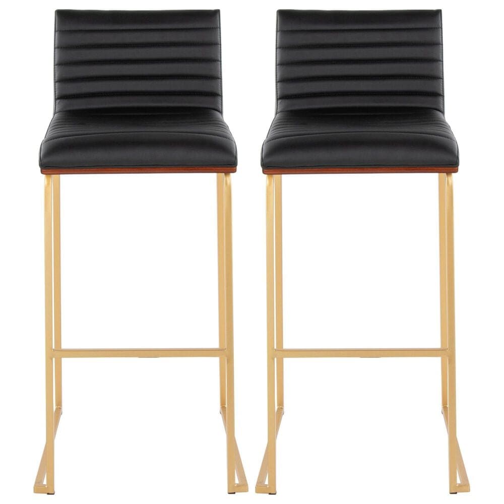 Lumisource Mason Mara Barstool with Black Cushion in Black and Walnut &#40;Set of 2&#41;, , large