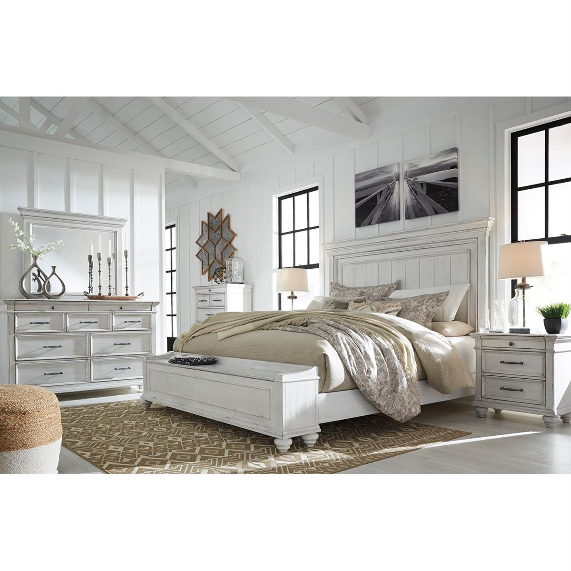 Ashley Kanwyn 4 Piece Queen Bedroom Set in Distressed Whitewash