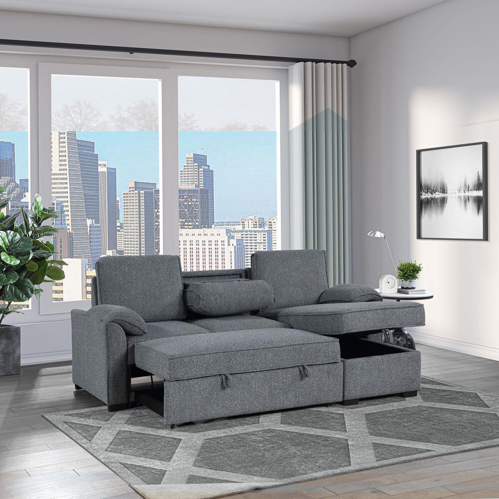 Modern Market 2-Piece Stationary Reversible Sofa Bed with Chaise in Dark Grey, , large