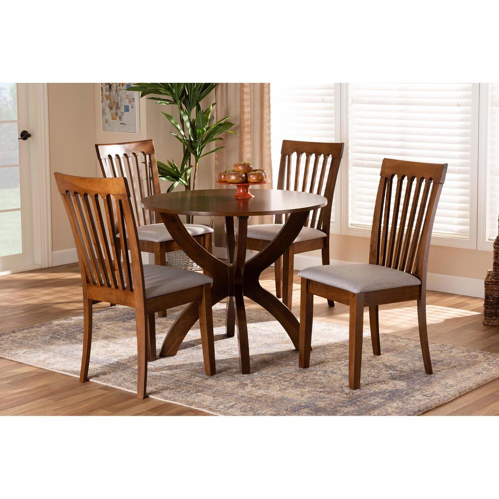 Baxton Studio Bailey 5-Piece Dining Set in Grey/Walnut Brown, , large