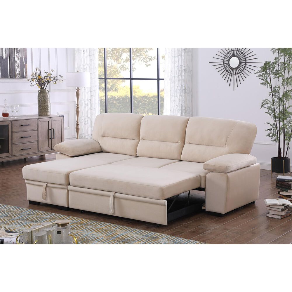 HOMLUX 97.5"W Velvet Sleeper Sectional Sofa with Reversible Storage Chaise, in Beige, , large