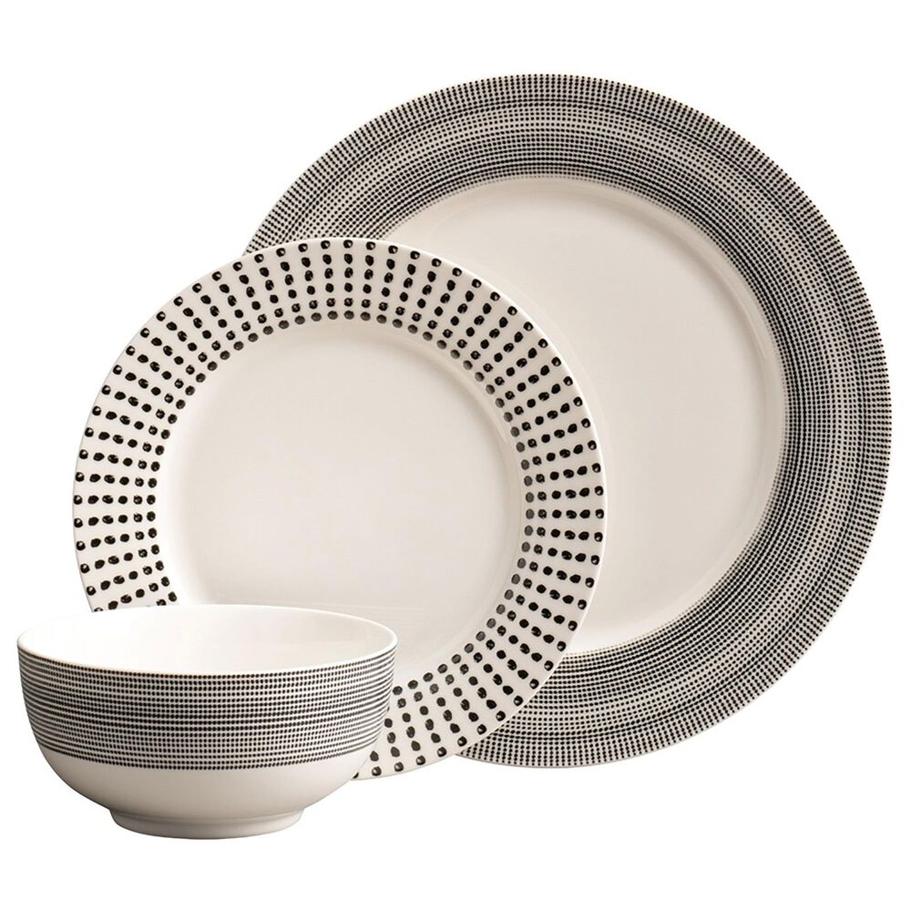 Belleek Pottery Spots and Dots 12-Piece Dinnerware Set in Grey and Black, , large
