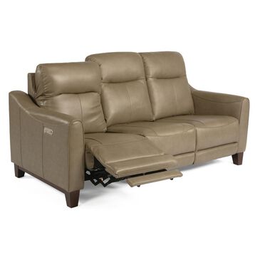 Flexsteel Forte Leather Power Reclining Sofa with Power Headrests in Mushroom, , large