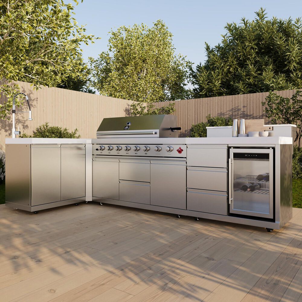 Forno Bulnes 4-Piece Outdoor Kitchen Grill Set with Beverage Center in Stainless Steel and White, , large