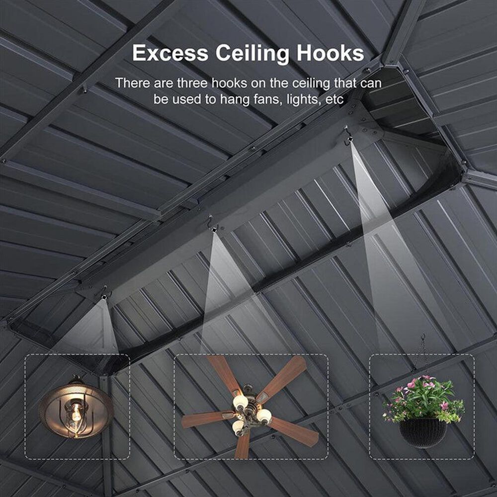 HOMLUX 10' x 14' Outdoor Hardtop Gazebo with Galvanized Steel Roof, Netting, and Curtains, Gray, , large