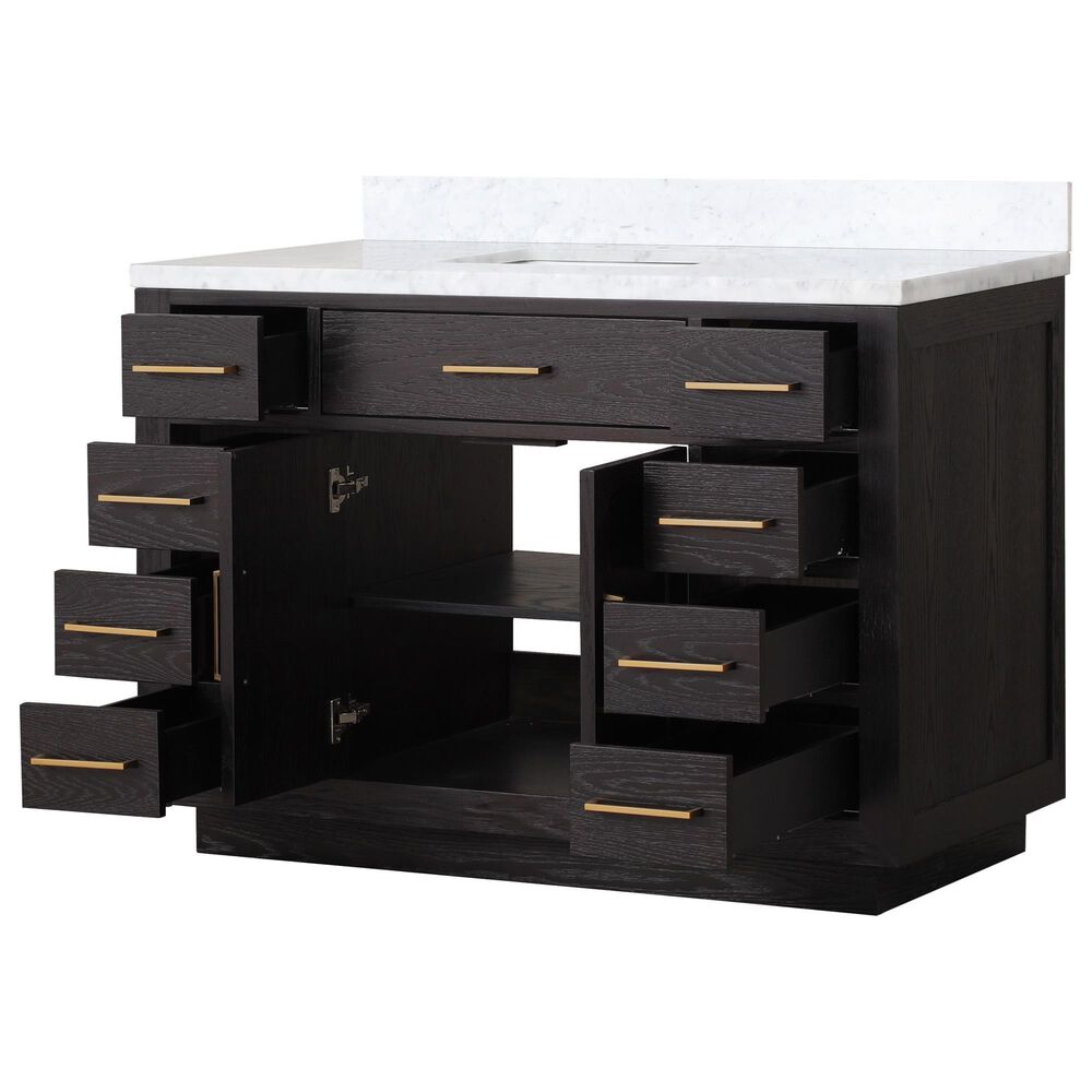 Lexora Home Abbey 48&quot; Single Bathroom Vanity in Black Oak with 2 cm White Carrara Marble Top and Rectangular Sink, , large