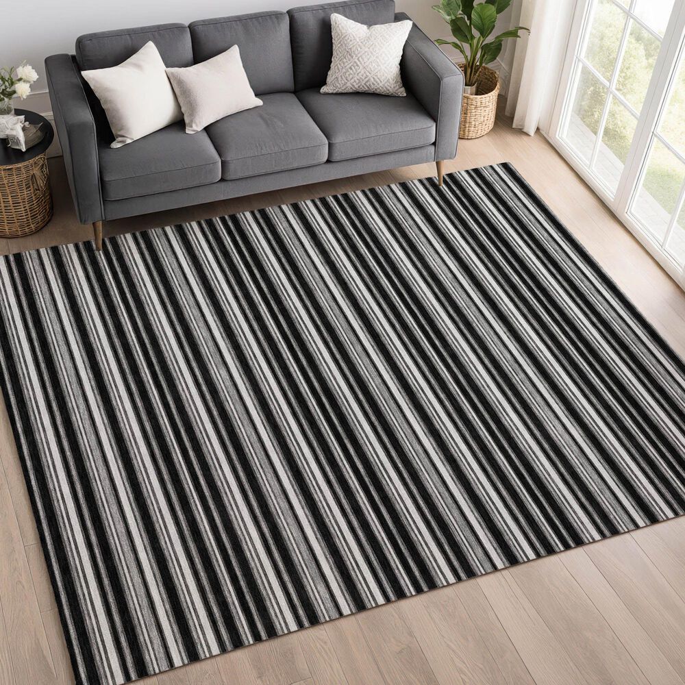 Dalyn Rug Company Soft Essentials Striped Black 10' x 14' Indoor/Outdoor Area Rug, , large