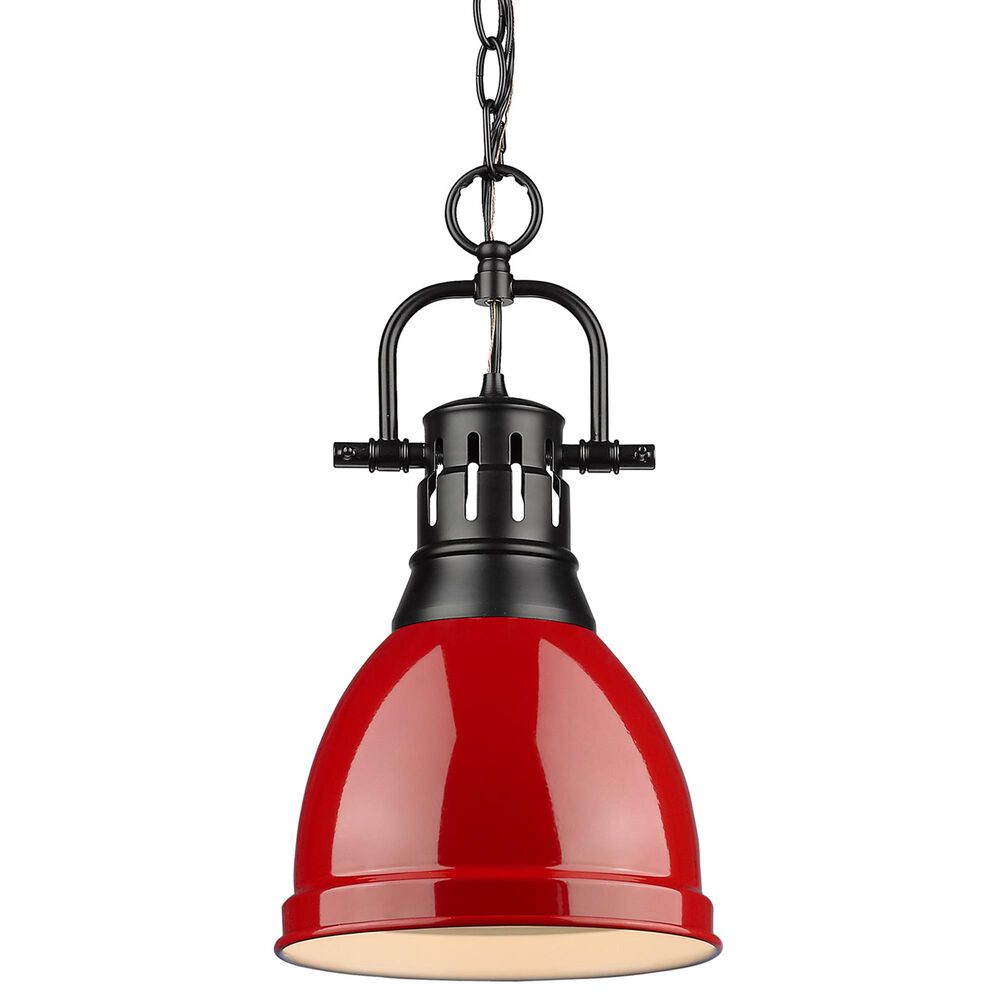 Golden Lighting Duncan Small Pendant in Red with Chain in Matte Black, , large