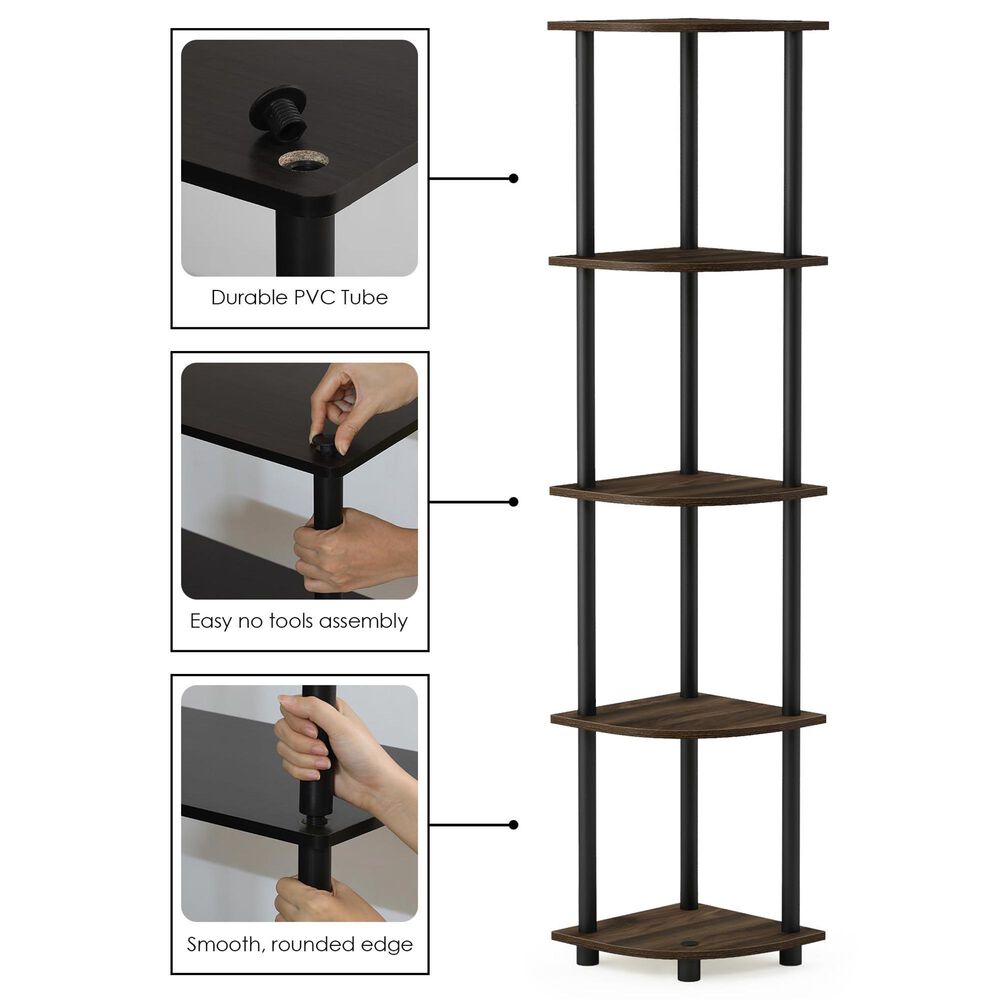 HOMLUX 5-Tier Multi-Purpose Corner Open Bookshelf in Columbia Walnut and Black (Set of 2), , large