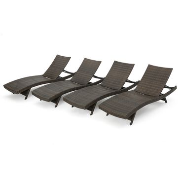Noble House Thira Patio Chaise Lounge Chair in Mixed Mocha (Set of 4), , large