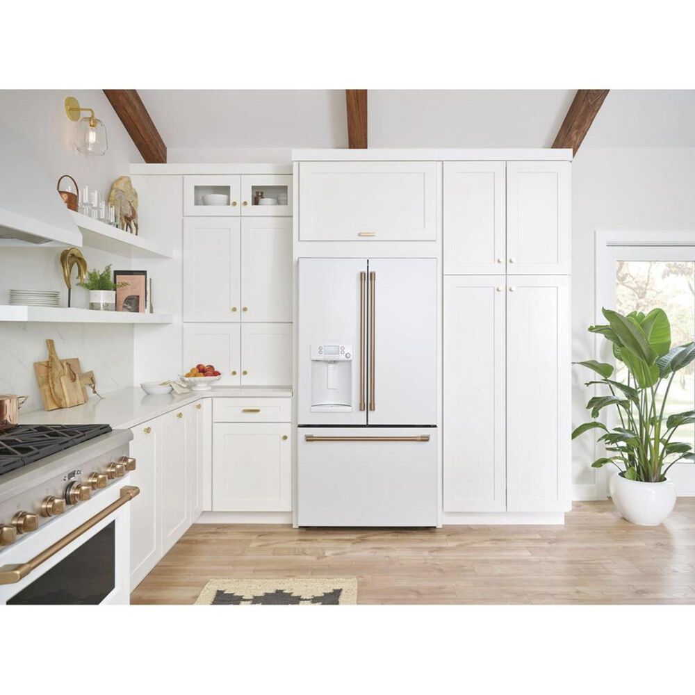 Cafe 22.2 Cu. Ft. Counter Depth French Door Refrigerator in Matte White with Brushed Bronze Handle, , large