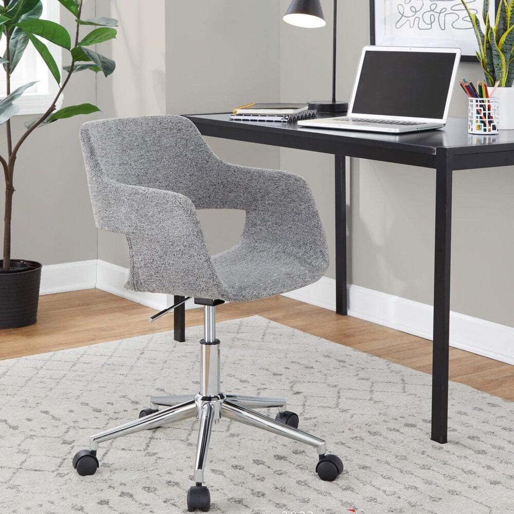 LumiSource Margarite Swivel Task Chair with Grey Fabric Cushion in Chrome, , large